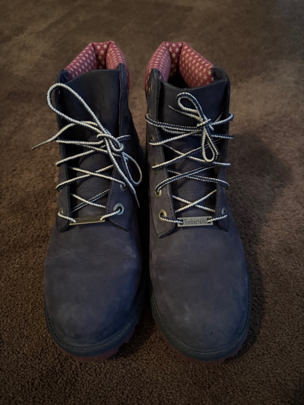 Timberland boys Navy Nubuck Lace-Up Ankle Boots with Patterned Collar